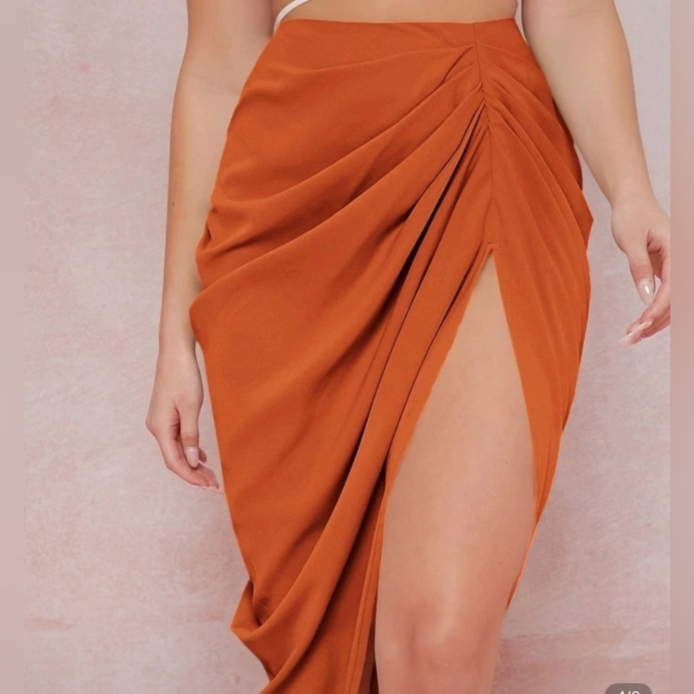 Orange High Slit Skirt - Picture 4 of 5